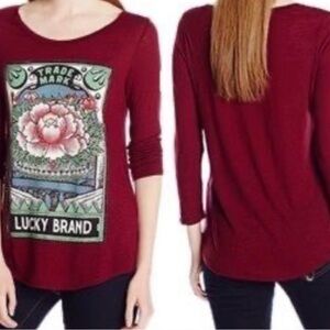 Lucky Brand Women's Maroon Floral Graphic Tee